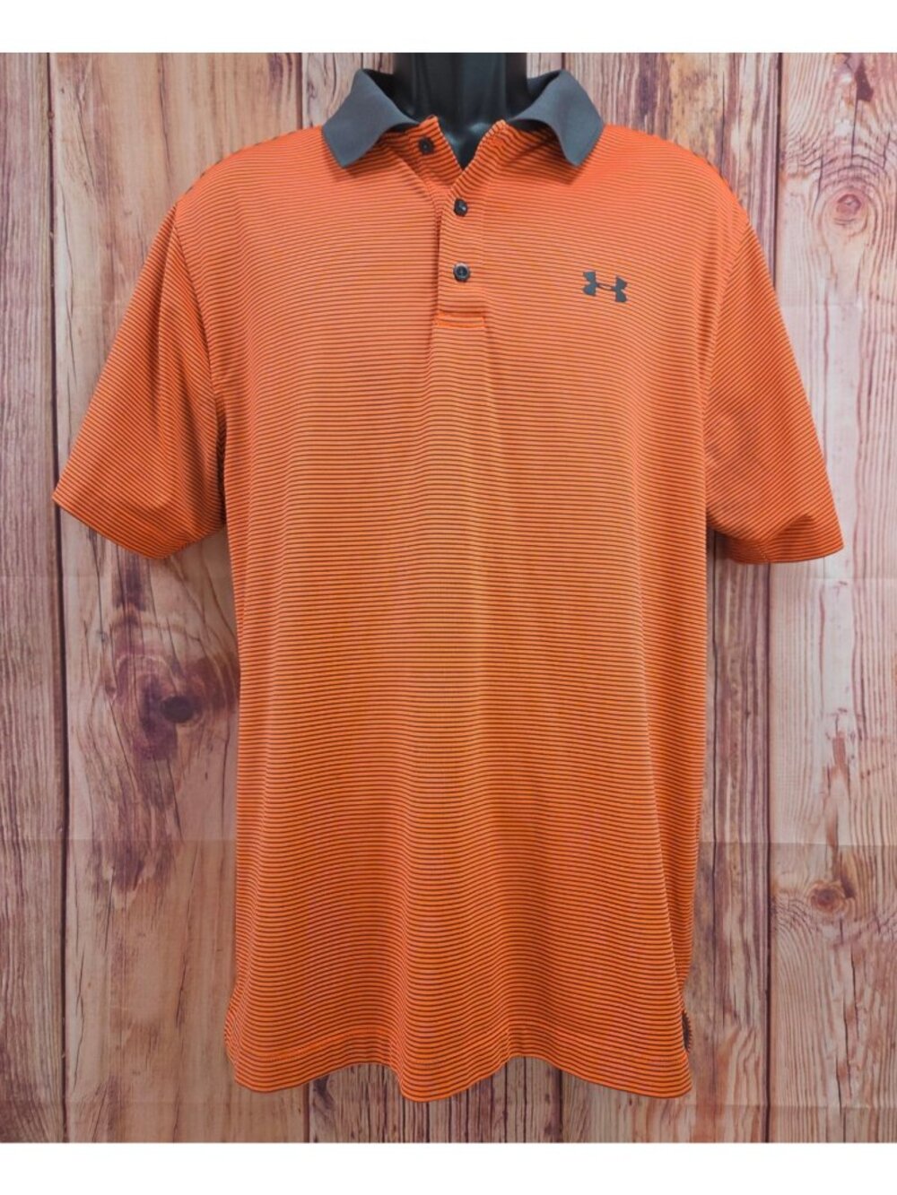 Under Armour HeatGear Orange Gray Striped Polo Large